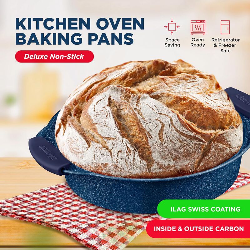 BAKKEN Kitchen Baking Pan Set - Nonstick Coating, Carbon Steel Bakeware Sets with Silicone Handles, Baking Kitchen Essentials, PFOA, PFOS, PTFE Free, Oven Safe Tray (Up To 450° F), Set of 8