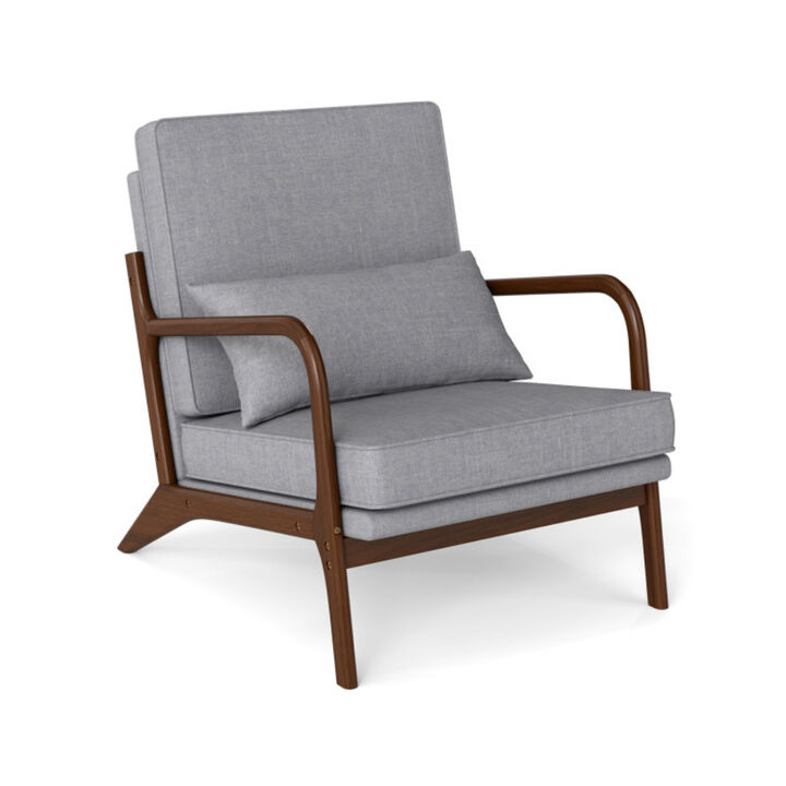 Modern Accent Chair with Rubber Wood Armrests and Removable Back