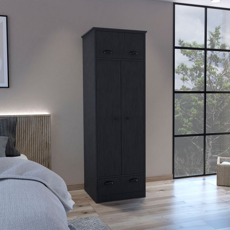 Falkland Armoire with 1 Drawer and 1 Hinged Drawer with Handles -Black