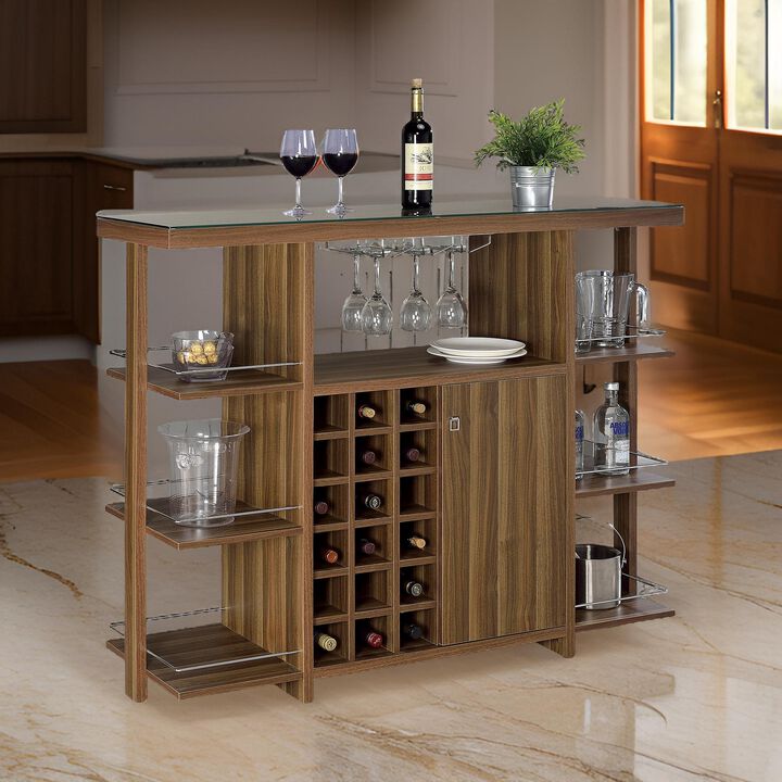 Sturdy Modern Bar Unit with Wine Bottle Storage - Benzara