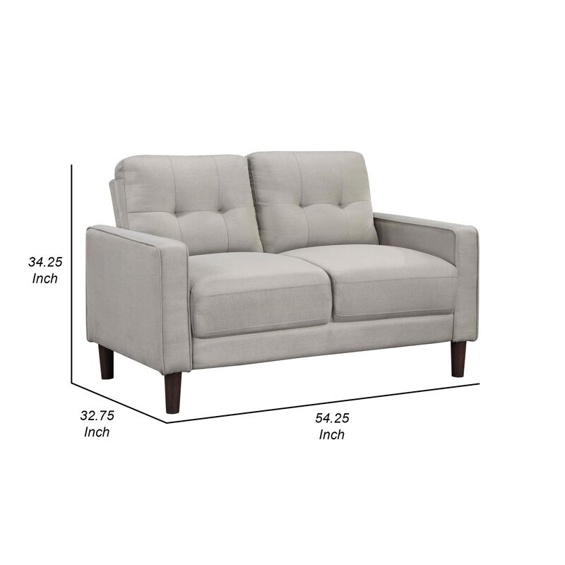Bow 54 Inch Loveseat, Grid Tufted Back, Track Arms, Self Welt Trim, Beige - Benzara