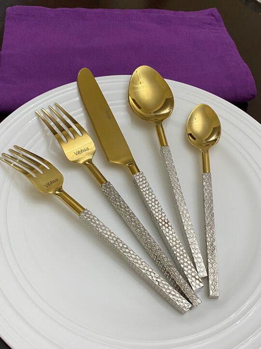 Golden 20 Piece Flatware Set, Service for 4 (Multi Design Handle)