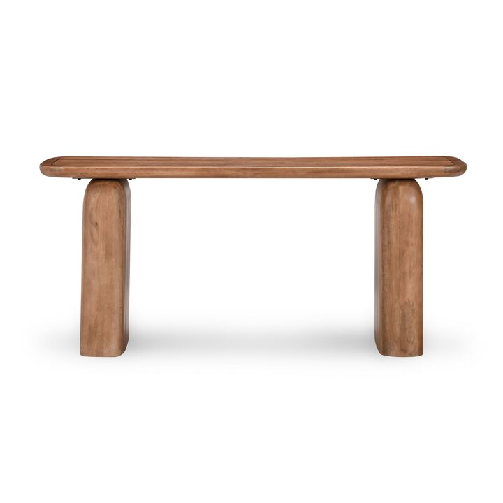 Loe 68 Inch Tall Console Table, Rectangular Top, Brown Solid Mango Wood - Benzara