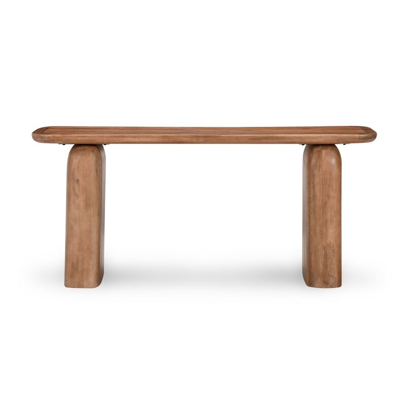 Loe 68 Inch Tall Console Table, Rectangular Top, Brown Solid Mango Wood - Benzara