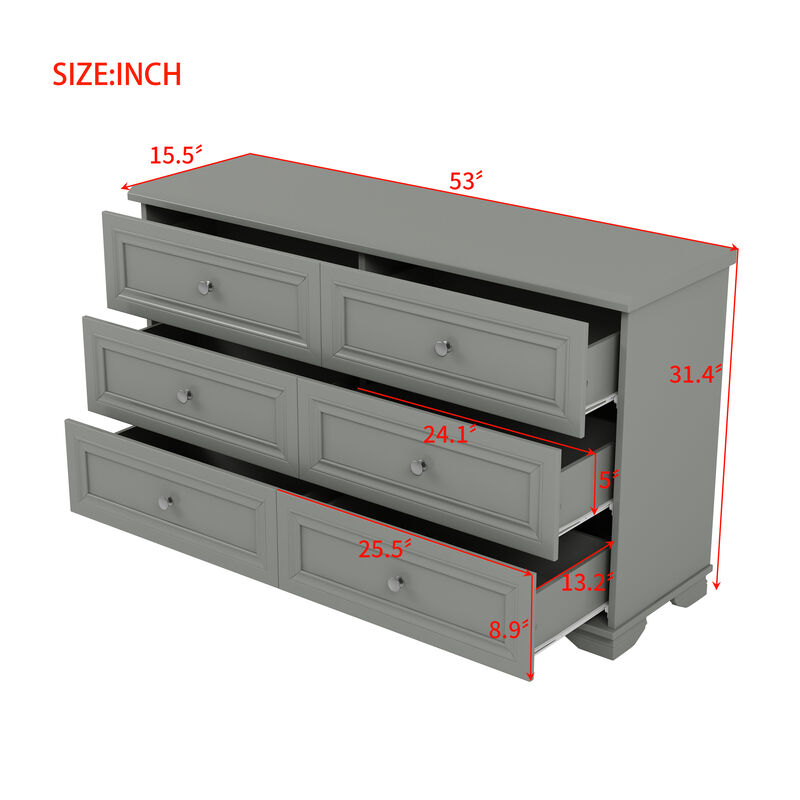 Merax 6 Drawers Dresser Storage Cabinet with Metal Handles