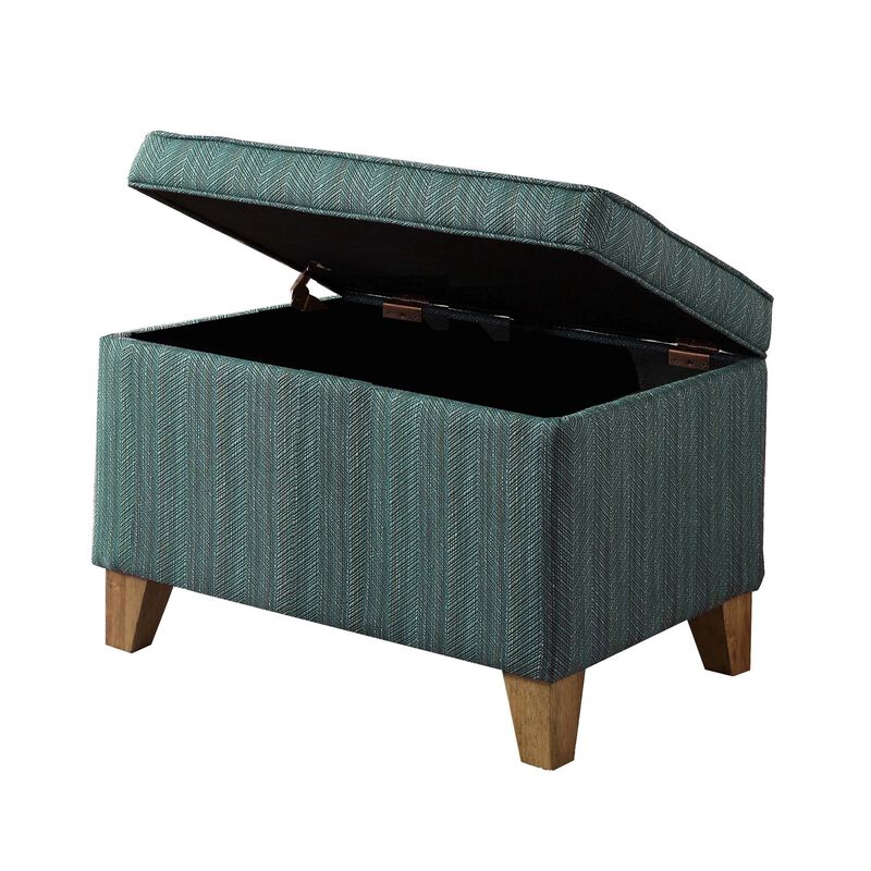 Rectangular Fabric Upholstered Wooden Ottoman with Lift Top Storage, Green - Benzara