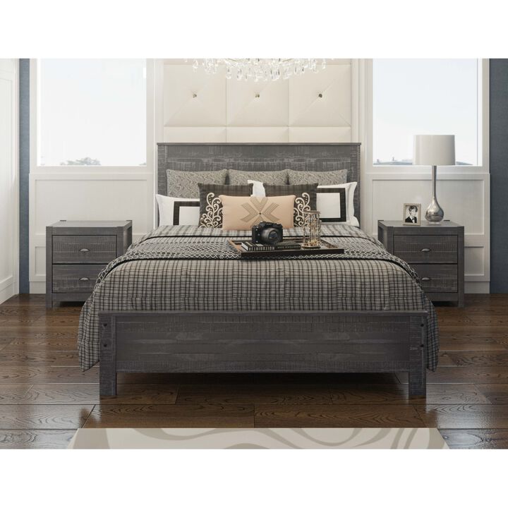 Albany Solid Wood Grey Bed, Modern Rustic Wooden Queen Size Bed Frame Box Spring Needed