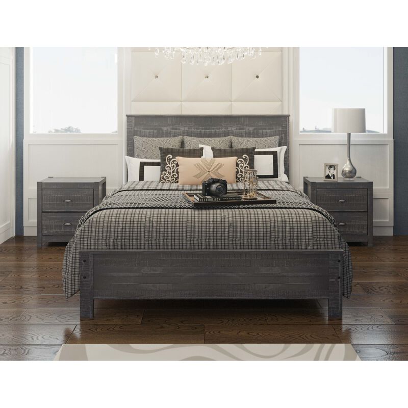 Albany Solid Wood Grey Bed, Modern Rustic Wooden Queen Size Bed Frame Box Spring Needed