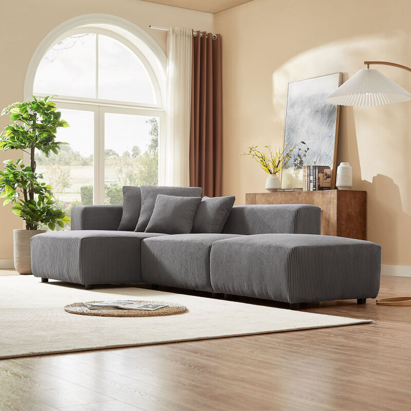Gray Modular Corduroy Sectional Sofa Set