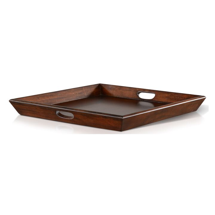 Odel Decorative Serving Tray, 27x27 Square Dark Brown Mahogany Wood - Benzara