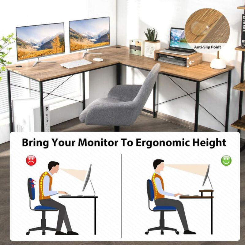 Hivvago 95 Inch 2-Person L-Shaped Long Reversible Computer Desk with Monitor Stand