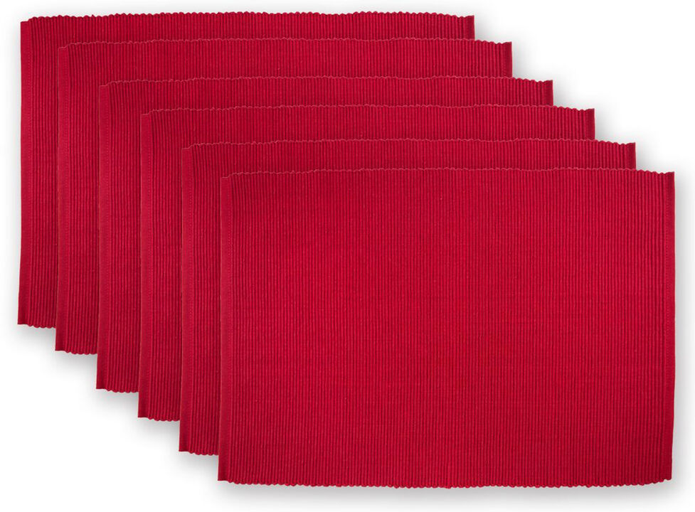 Set of 6 Cardinal Red Solid Ribbed Pattern Placemats 19" x 13"