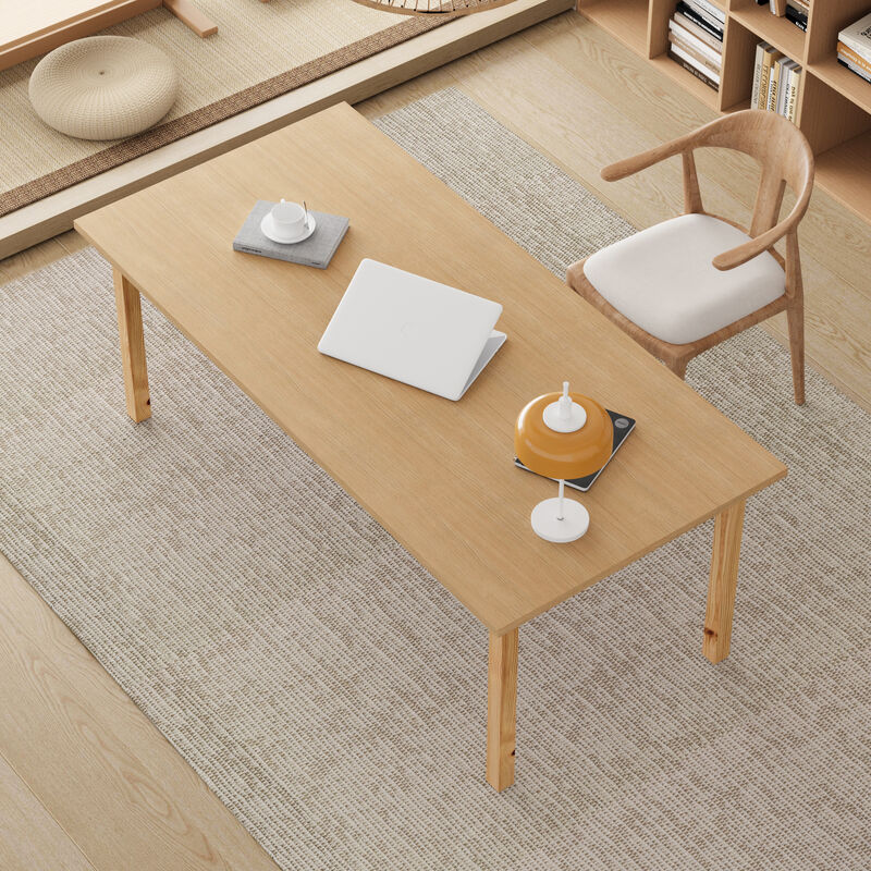 FUFU&GAGA Natural Wood Writing Desk, MDF & Rubberwood Construction (78.7" W x 29.5" H x 37.8" D), Natural Wood Finish