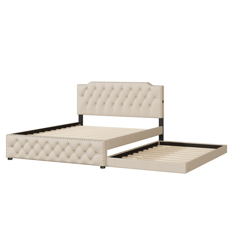 Merax Upholstered Platform Bed with USB Ports