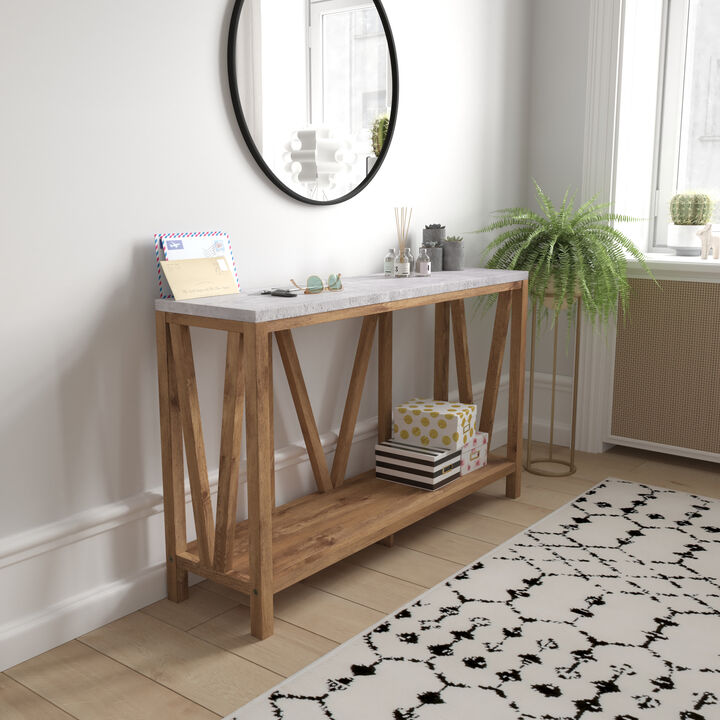 Warm Oak/Marble Entry Table
