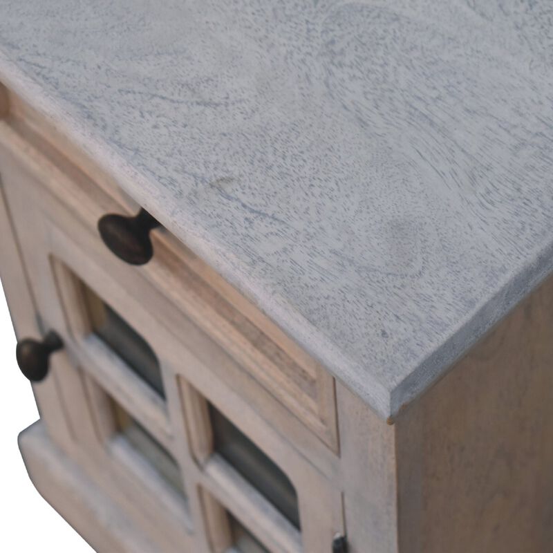 Solid Wood Stone Finish Nightstand  with Glazed1 Door 1 Drawer