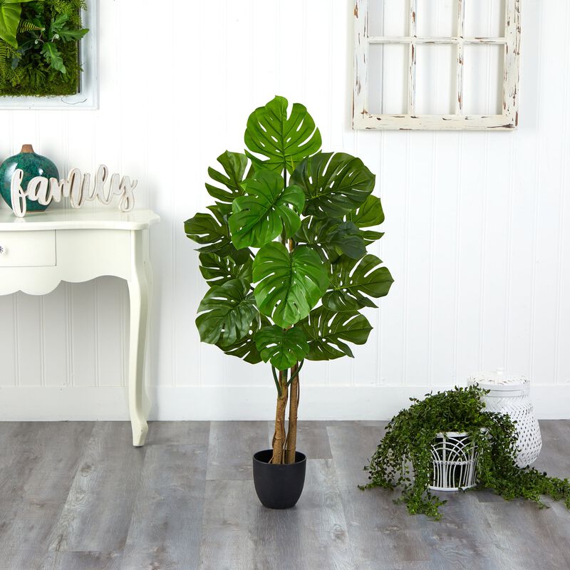 Hivvago 4 Feet Monstera Artificial Tree UV Resistant (Indoor/Outdoor)