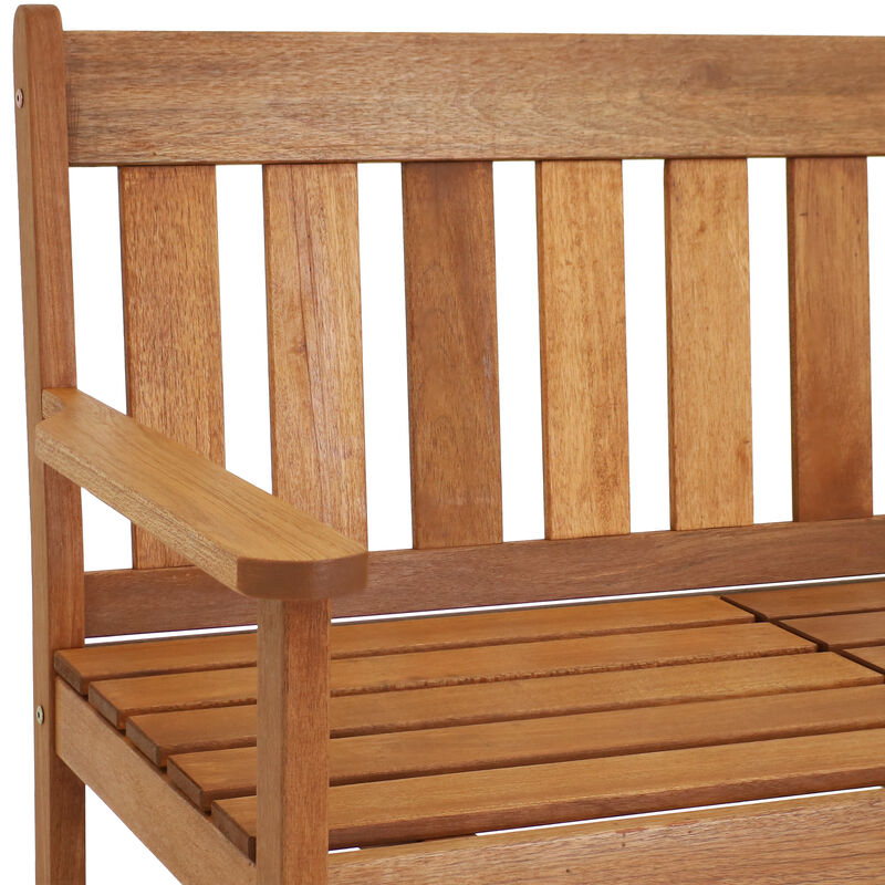Sunnydaze 2-Person Meranti Wood Outdoor Bench with Pop-Up Table
