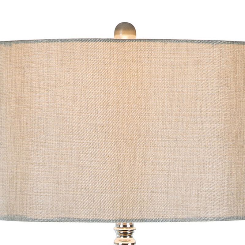 32 Inch Table Lamp Set of 2, Drum Fabric Shade, Nickel Pedestal Base-Benzara