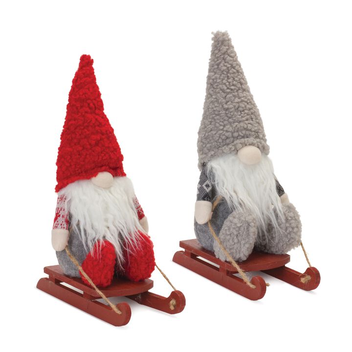 Gnome on Sled for Fun Holiday Decor and Christmas Festive Display (Set of 2)