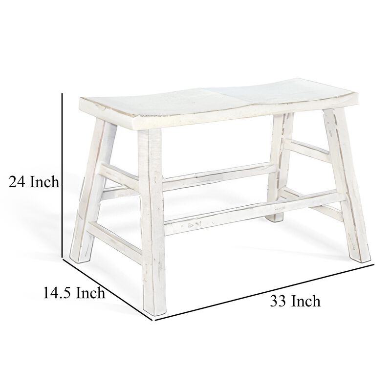 Rena Counter Height Bench, 33 Inch White Sand Mahogany Wood Frame - Benzara