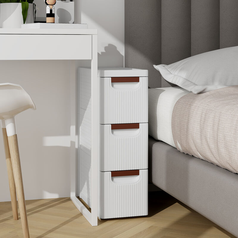 Drawer Rolling Organizer Unit Narrow Storage Cabinet with Built-In Wheels for Small Space