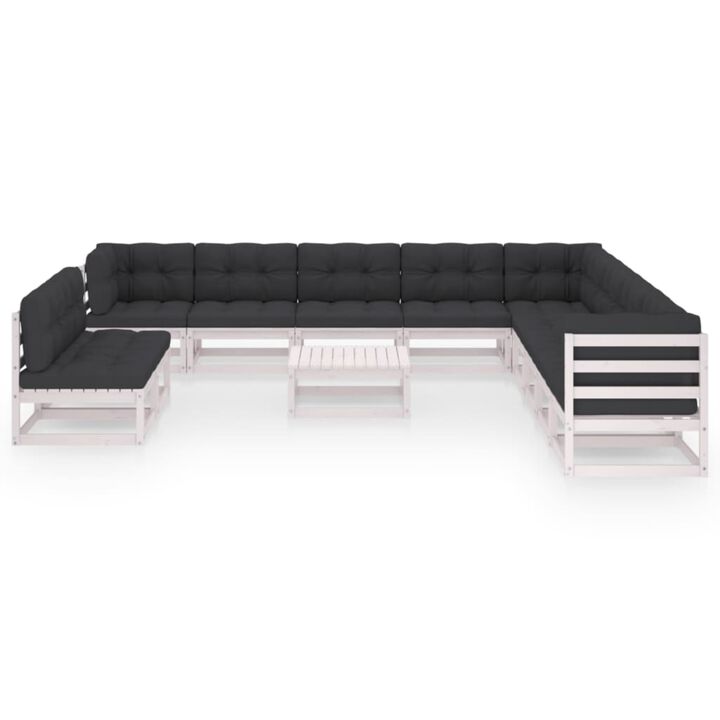 vidaXL 12 Piece Garden Lounge Set with Cushions White Solid Pinewood
