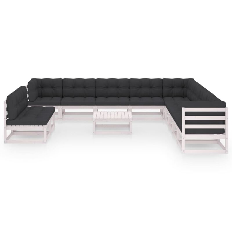 vidaXL 12 Piece Garden Lounge Set with Cushions White Solid Pinewood