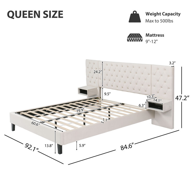 Merax Modern Velvet Upholstered Platform Bed with Headboard