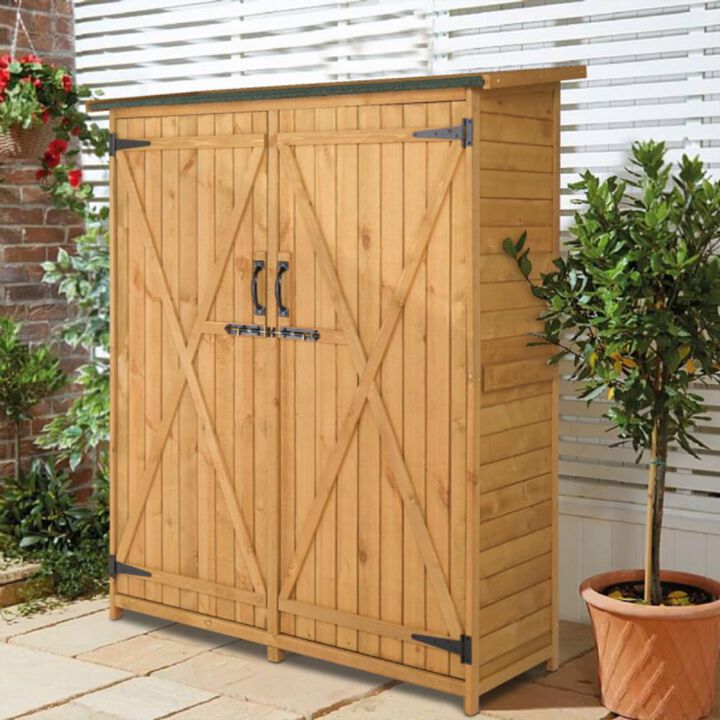 Weather-Resistant Fir Wood Shed, Compact Storage Cabinet for Backyard & Patio
