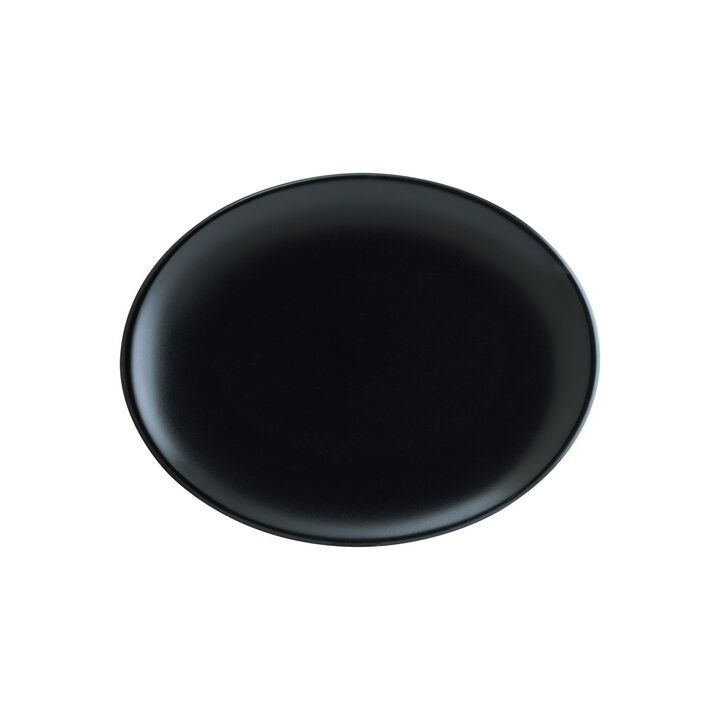 Notte 14.25" x 11" x h:1.25" Oval Black Porcelain Platter