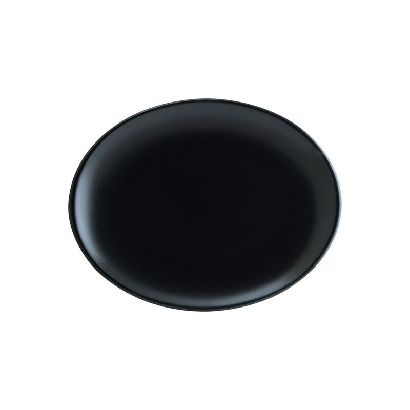 Notte 14.25" x 11" x h:1.25" Oval Black Porcelain Platter