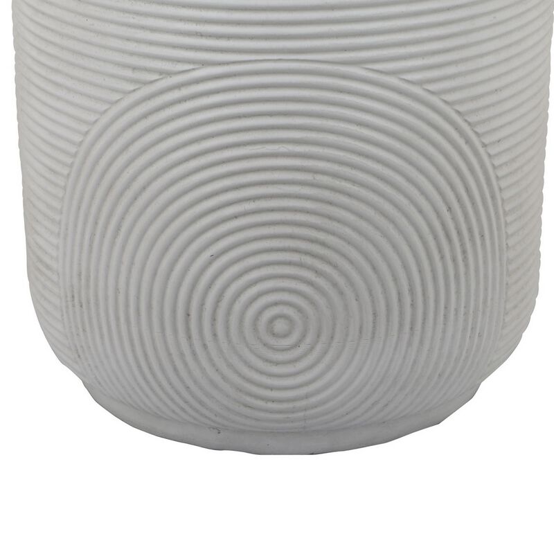 Plant Stand Table, Carved Detail Patterns, White Resin, Round 18 Inch - Benzara