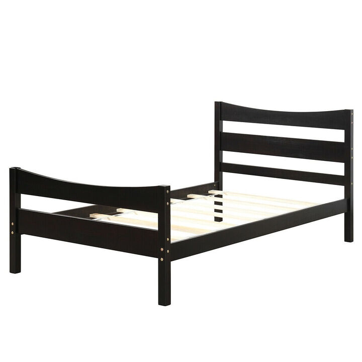 QuikFurn Twin size Farmhouse Style Pine Wood Platform Bed Frame in Espresso