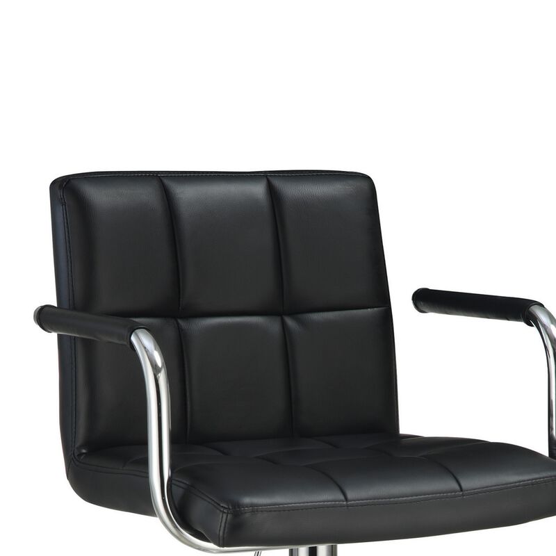 Grid Adjustable Swiveling Bar Stool, Black-Benzara