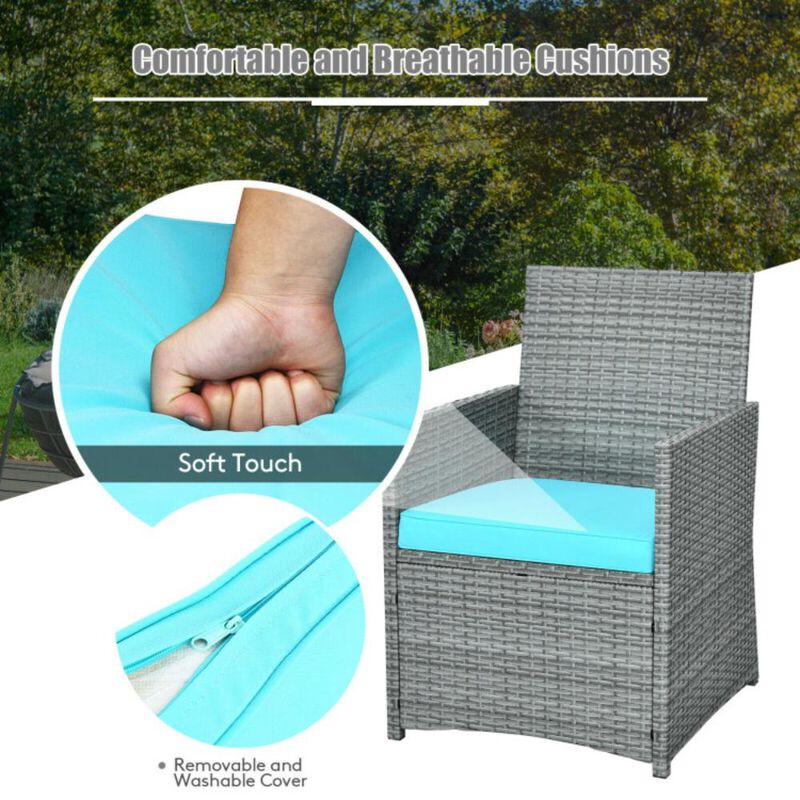 Hivvago 3 Pieces Patio Rattan Furniture Set with Cushioned Armrest Sofa