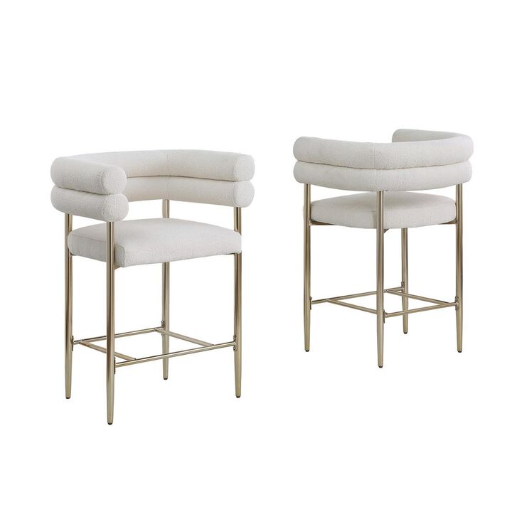 Beige teddy fur upholstered counter high chairs, SET OF 2