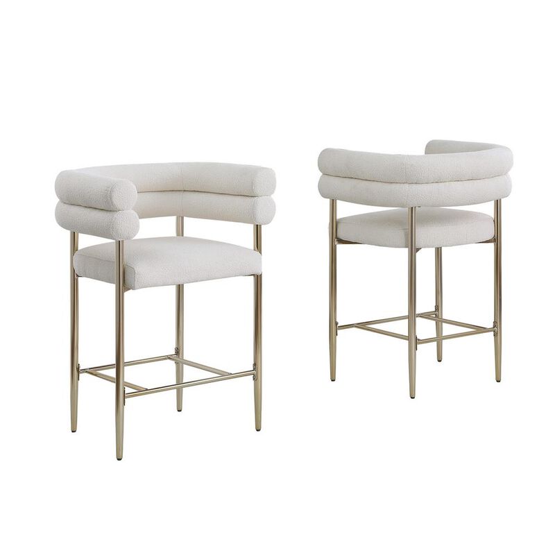 Beige teddy fur upholstered counter high chairs, SET OF 2