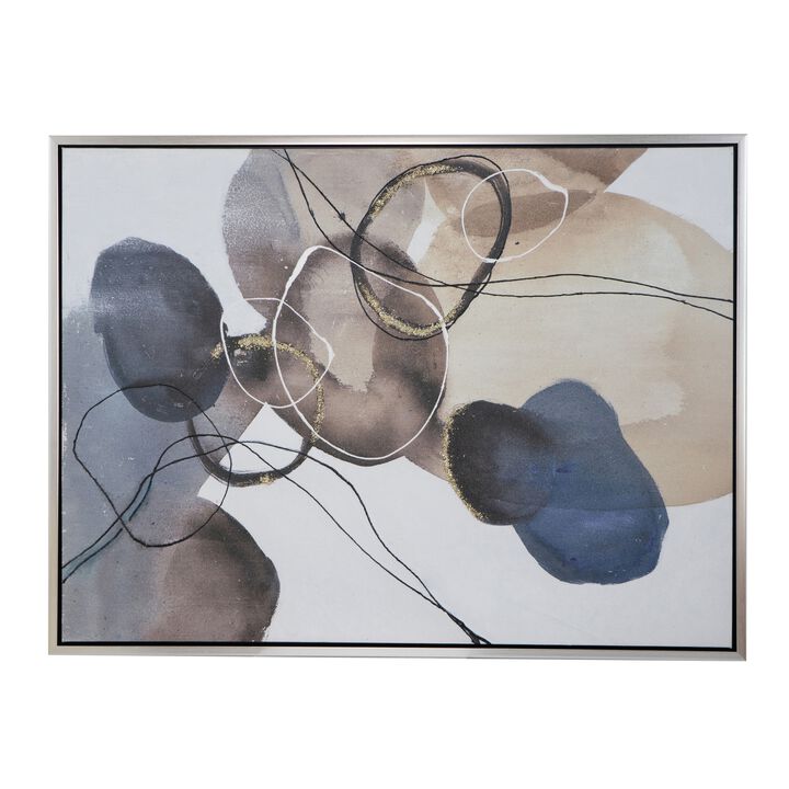 35 x 47 Framed Wall Art, Landscape Abstract Watercolor, Modern White, Blue - Benzara