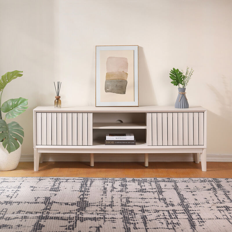 Gennaro Farmhouse 3-Storage Sliding Door TV Stand Fits TVs with Cable Management