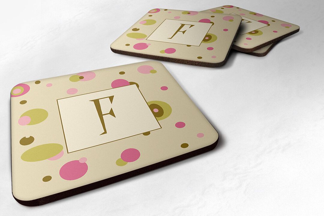 Caroline's Treasures CJ1004-FFC Monogram-Tan Dots Foam Coasters (Set of 4), Initial Letter F, 3.5 H x 3.5 W, Multicolor