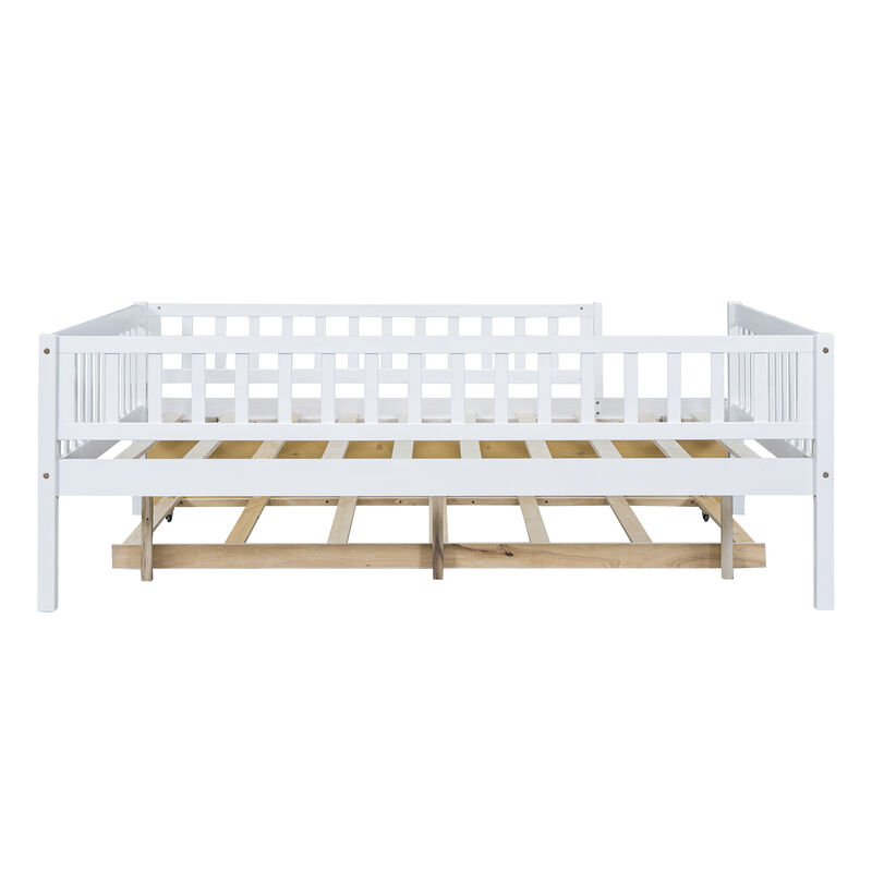 Merax Wood Daybed with Trundle and Fence Guardrails