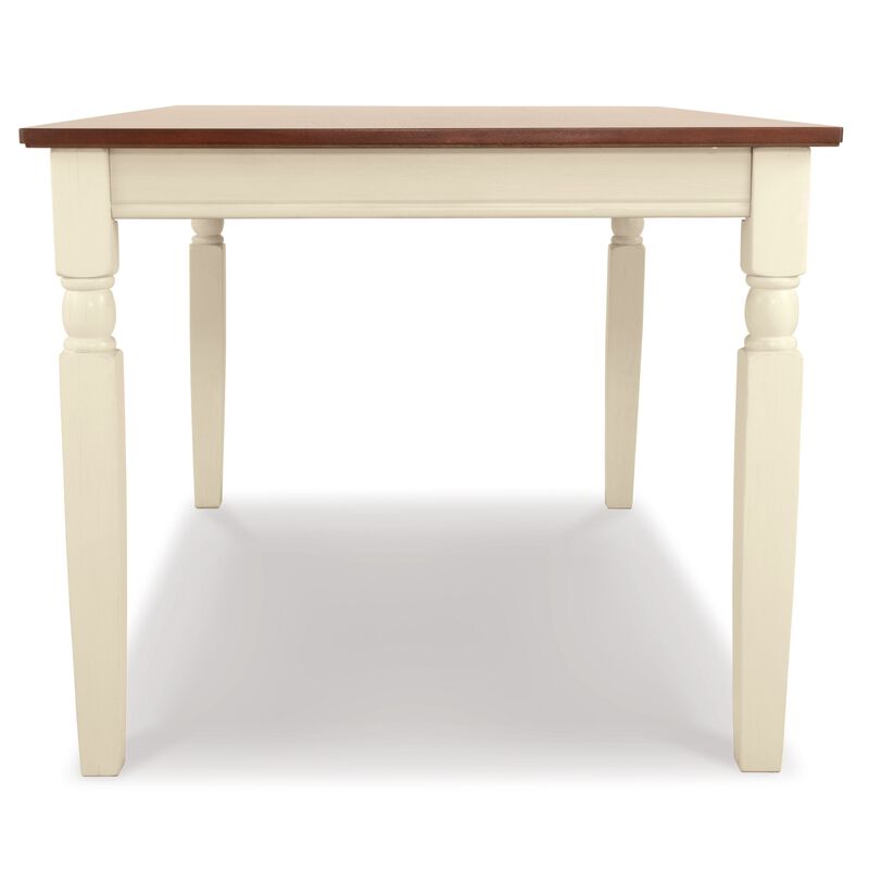 Borg Dining Table, 60 Inch Rectangular Brown Wood, White Turned Legs - Benzara