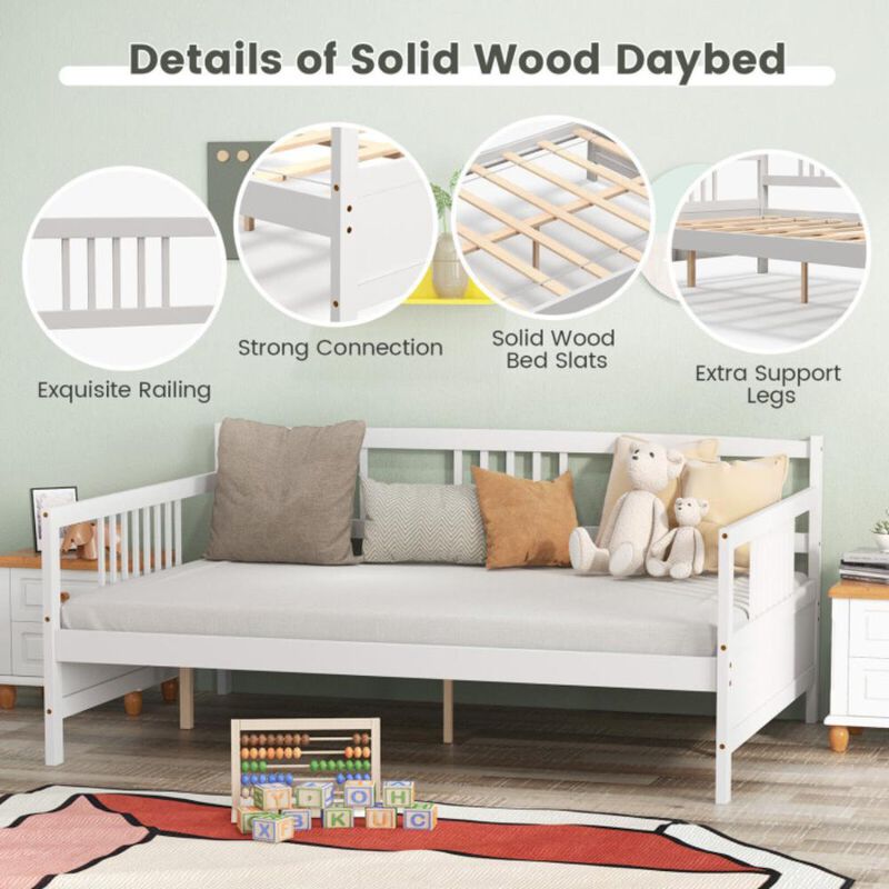 Hivvago Classic Wooden Full Size Daybed Frame with Guardrails
