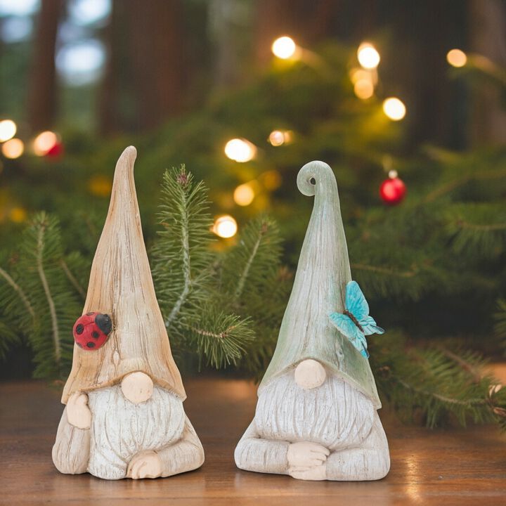 Gnome Statue With Wood Grain Design (Set of 2)