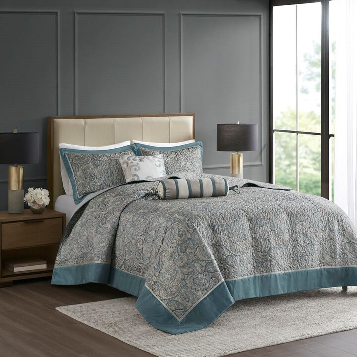 Gracie Mills Thornton 5-Piece Reversible Jacquard Bedspread Set with Throw Pillows