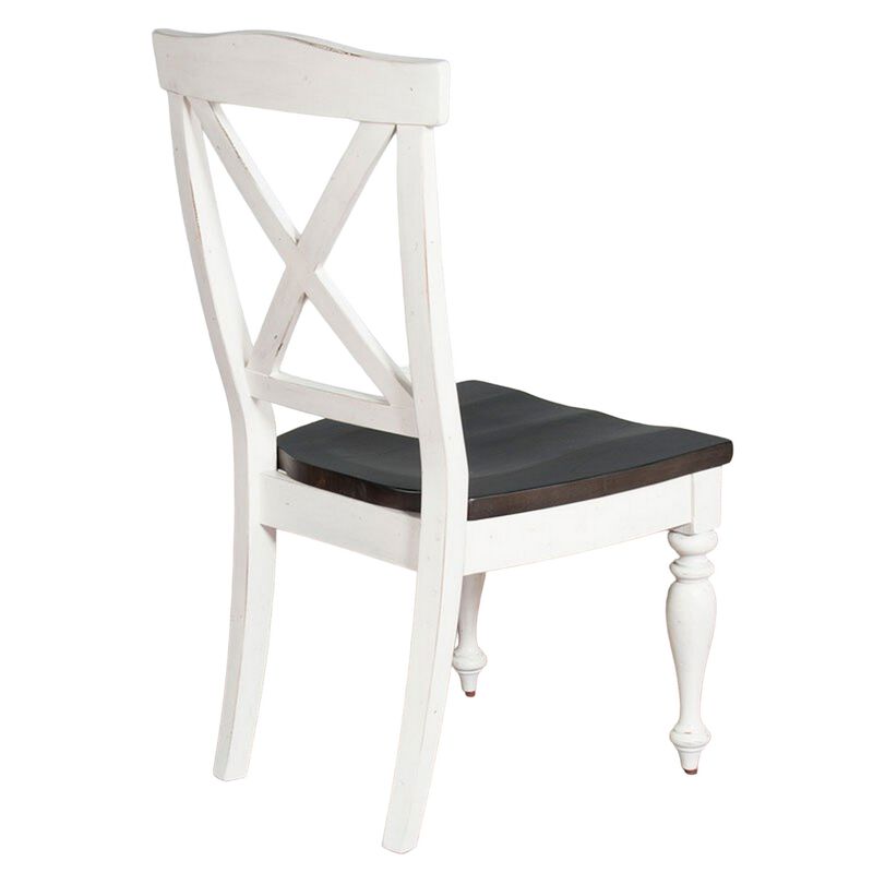Orso Dining Side Chair Set of 2, Crossback, Brown Wood Seat, White - Benzara