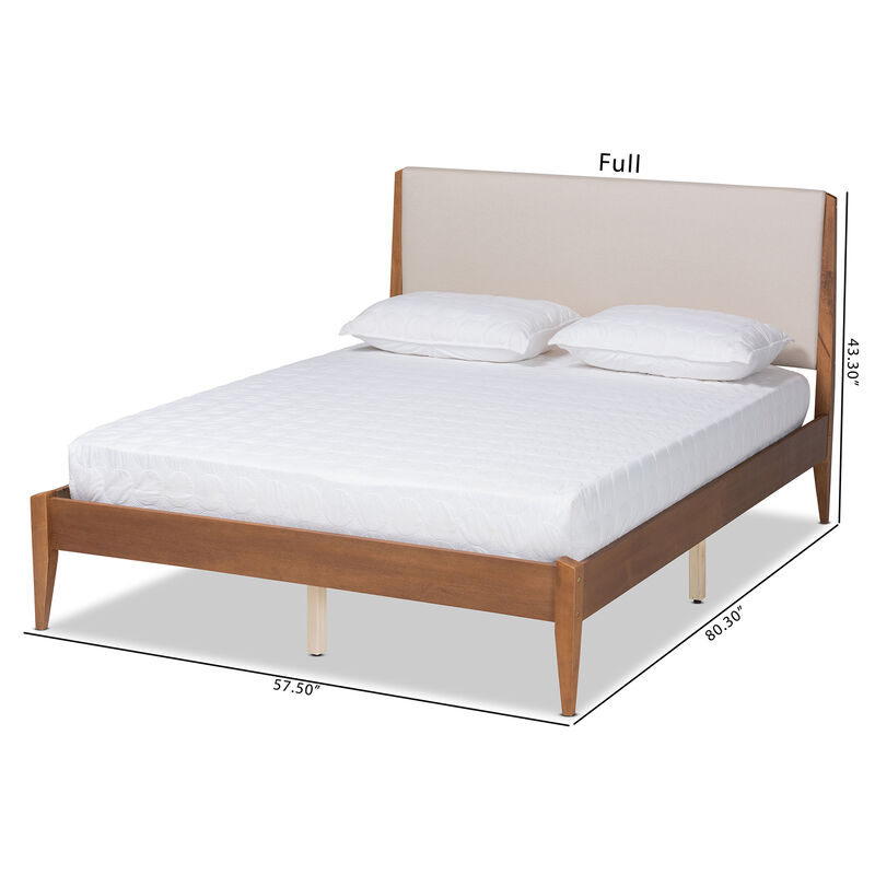 Baxton Studio Lenora Beige Fabric Upholstered And Walnut Finished Wood Full Size Platform Bed