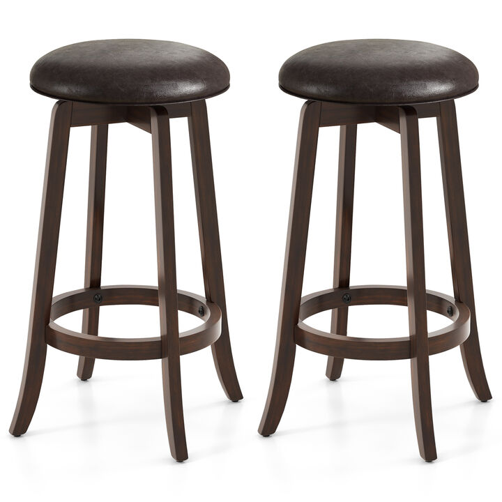 Set of 2 Upholstered PU Leather Bar Stool with 360° Swivel Round Seat