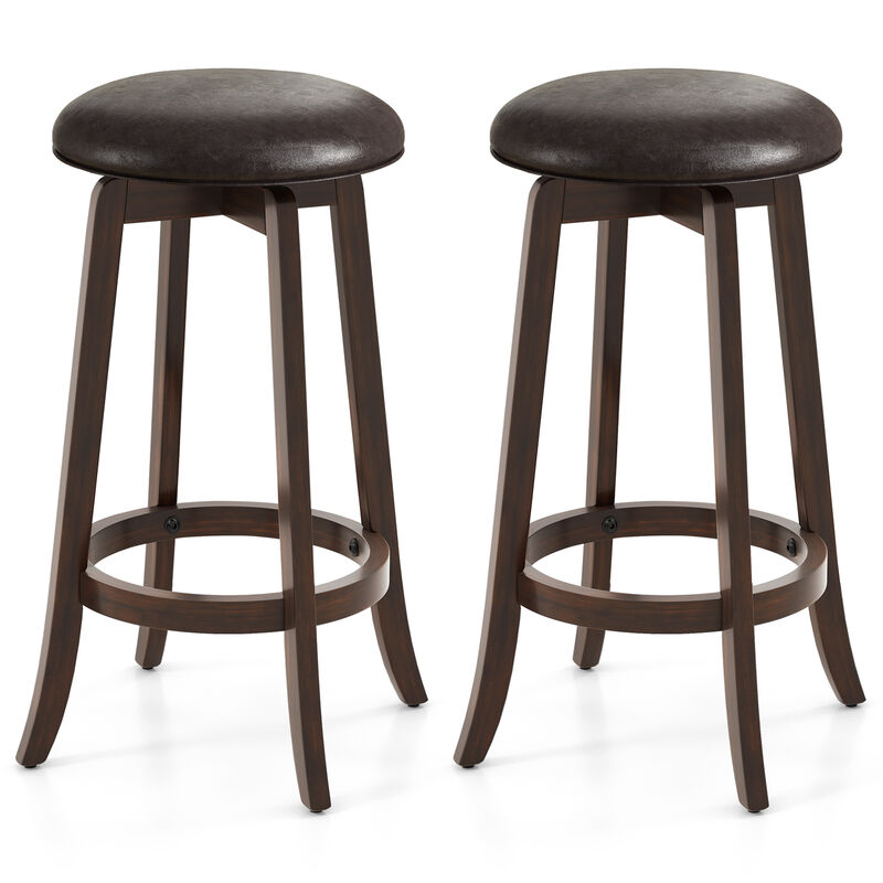 Set of 2 Upholstered PU Leather Bar Stool with 360° Swivel Round Seat